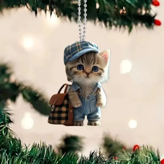 Акриловый кулон с изображением мультяшного кота, подвесное украшение со шнурком, легко подвешивается, подвеска в виде рождественской елки, универсальное украшение