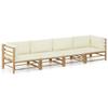 VidaXL Garden Lounge Set 4 Pcs with Cream White Cushions Bamboo