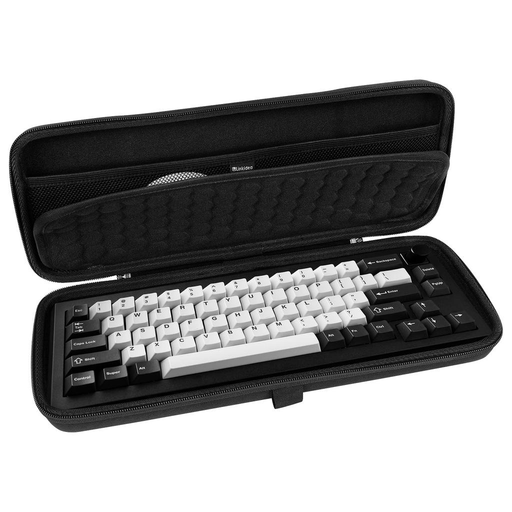 Linkidea Hard Travel Case Compact Keyboard Knob Computer 68 Keys Keyboard Carrying Storage Box Bag Compatible with Keychron Q2 V2 FNATIC STREAK65 ASUS