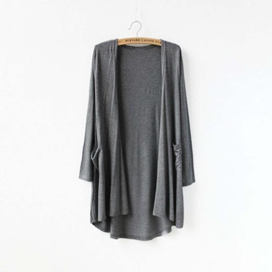 Весенне-осеннее женское пальто, свободное, средней длины, однотонное, с длинными рукавами, тонкое, с карманами, с открытой строчкой