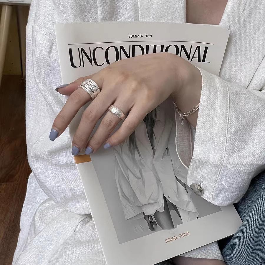 Women's Wide Band Geometric Frosted Matte Open Ring, S925 Silver Plated Creative Index Finger Design