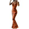 Summer Women's Dress Slim Halter Adjustable Dress Sexy Peach Hip Printed Fishtail Dresses