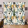 2Pc Yellow Floral And Green Leaf Pattern Curtains, Polyester Fabric, Machine Washable, Suitable For Living Room, Bedroom