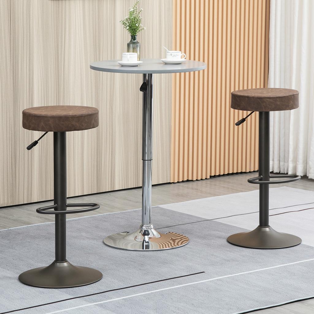 Set of 2 Swivel Bar Stools with Footrest and Adjustable Height, 35x36x64-85cm, Brown