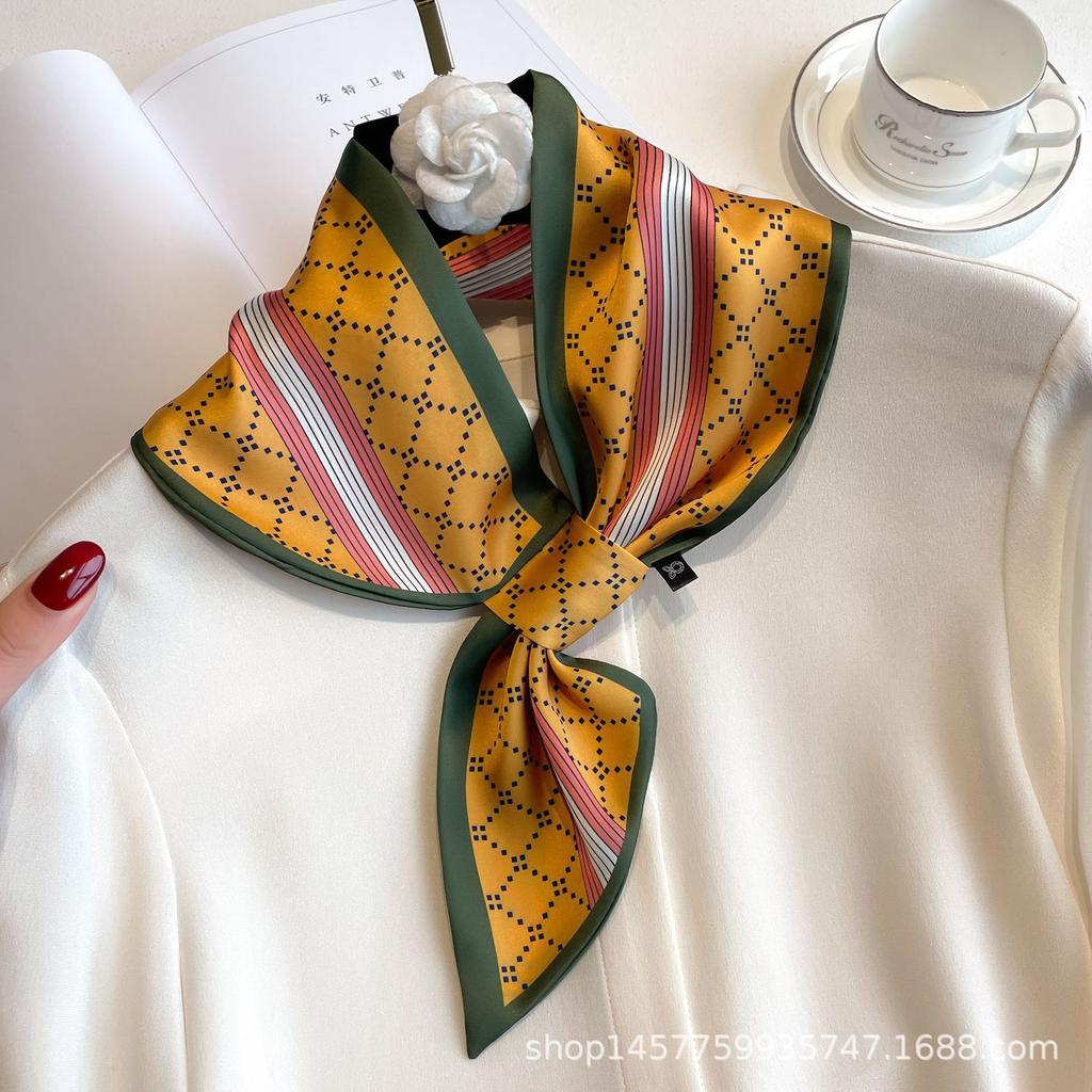 Silk Scarf Small Long Square Scarf Women'S High-End Neck Protection Scarf Professional Matching Shirt Scarf