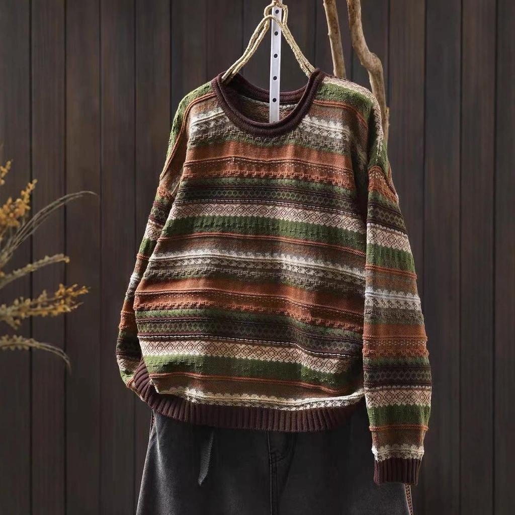 Korean Style Rhombus Jacquard Knit Sweater for Women - Versatile Slimming Outerwear for Spring/Autumn
