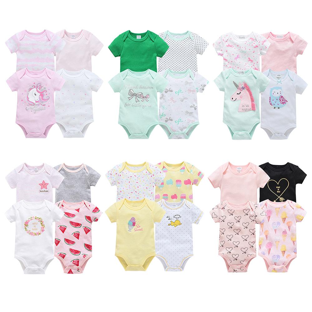 Baby's Jumpsuit Set Summer Short-sleeved Cartoon Cute Rompers Baby's Pure Cotton Clothes 4Pcs Set