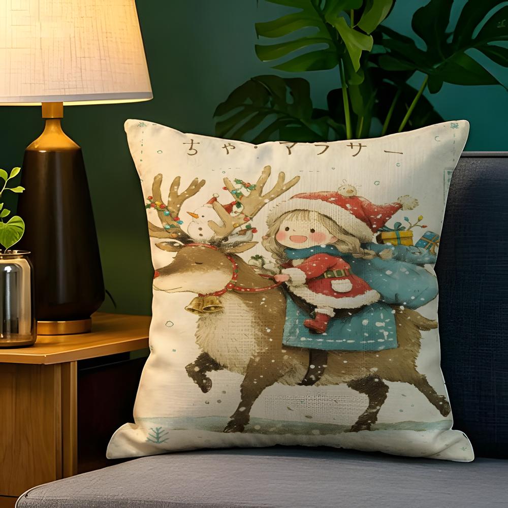 Stampstyle girl illustrations  Pillow Case Natural Linen Pillow Case DoubleSided Decor Sofa Pillowcase Home Decor