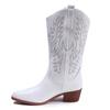 Fashion Women PU Leather Pointed Toe Mid Calf Boots Vintage Embroidery Western Ladies Boots 2024 Autumn Square Heel Slip On Boots Mujer