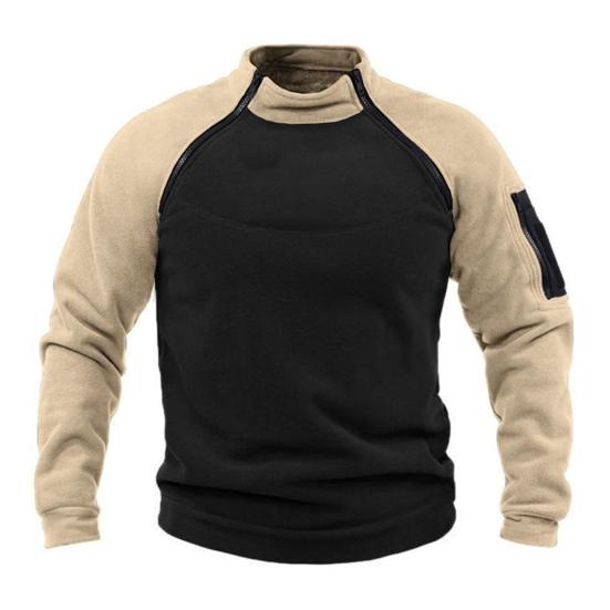 Мужская толстовка в стиле пэчворк с ретро-воротником-стойкой, декором из молнии, контрастного цвета, пуловер Slim