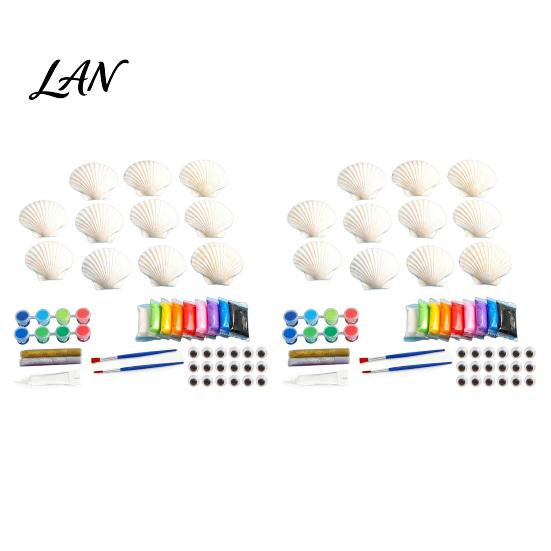 Handmade Shell Painting Kit 1/2 Sets DIY Craft Kit, with Natural Shells, Modeling Clay, Pigments, Seashell Glue, Eyes, Art Crafts Supplies Set