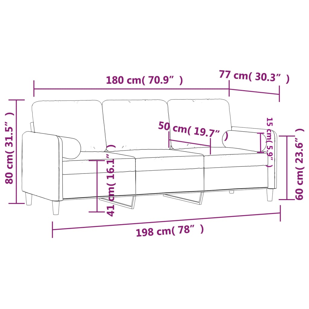 Vidaxl 3-Osobowa Sofa Z Poduszkami, Różowa, 180 Cm, Aksamit
