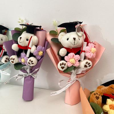 Каваи Медведь Вязаные Цветы Букет Искусственные Цветы Декор для Свадьбы Подарки на Выпускной для Студентов Украшения для Вечеринки Сувениры
