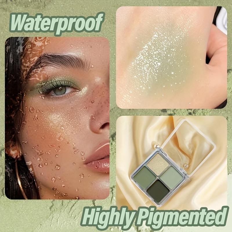 Палетка водостойких и потостойких теней для век Aqua Green Tulle - 4 оттенка матовых и с блестками зеленых тонов для гламурного праздничного макияжа