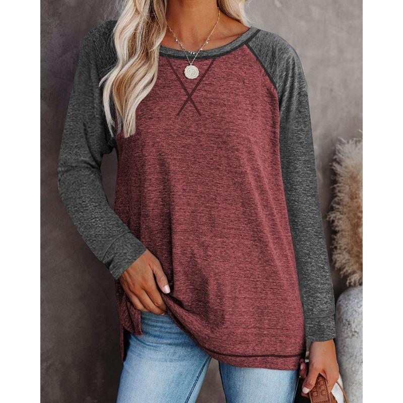 YYFS Женские модные повседневные весенне-осенние однотонные блузки и рубашки с круглым вырезом с длинными рукавами и принтом