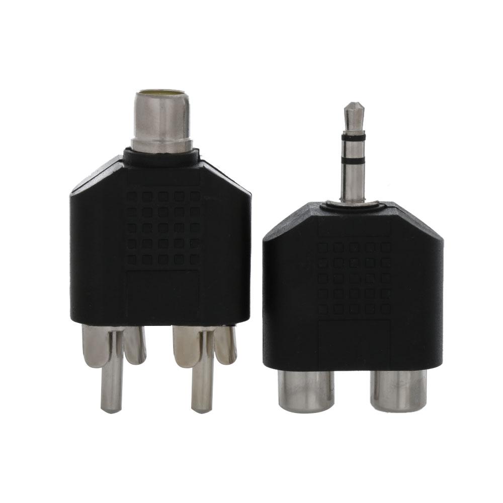 Соединители Черные Видеоаксессуары 3,5 мм на 2 RCA Женский Мужской Y-разветвитель Аудиоадаптер Конвертер