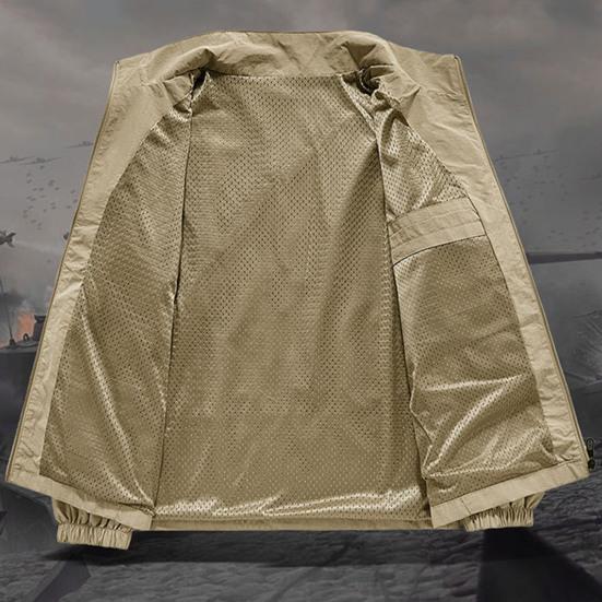 Мужская куртка с воротником-стойкой, длинным рукавом, на молнии, весенне-осеннее пальто с карманами, однотонная