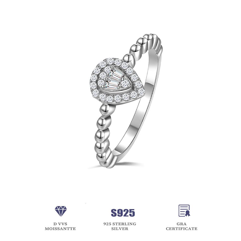 Luxury Single Pear Shape Gray Crystal Large Rings for Women Exaggerated Fashion Jewelry