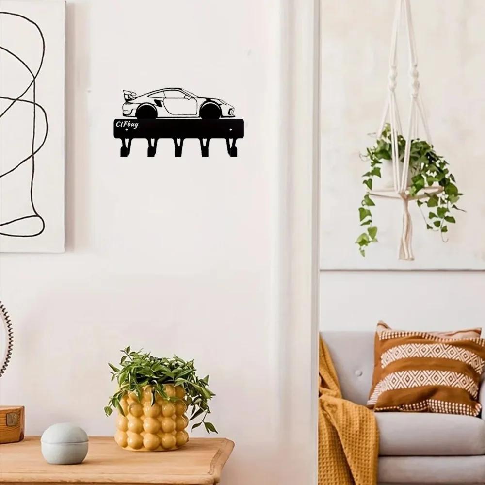 1pc Racing Car Ornaments Metal Key Holder Wall Mount Hook Art Decorative Accessories for Wall Mounting, Hook, Key Chain