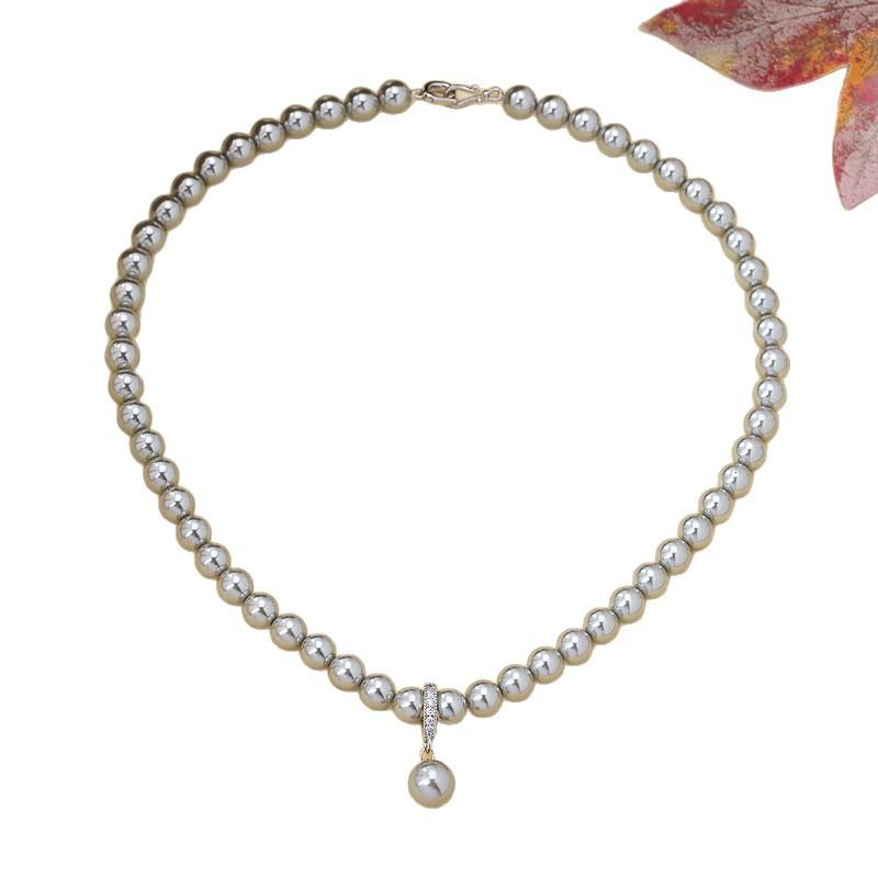 Gray Shijiahai Bead Long Beaded Necklace Women's French Light Luxury Niche Necklace Stacked Wearing Sweater Chain Wearing Multiple Styles