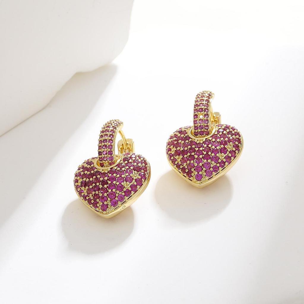 European & American Retro Heart-shaped Zircon Love Earrings - Colorful Dangle Ear Cuffs for Women