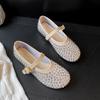 Ballet Single Shoes Women's Flat Bottom 2025 New Round Head Mesh Mary Jane Fairy Wind Soft Bottom Rhinestone Breathable Women's Shoes