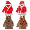 Christmas Santa Claus Reindeer Kids Boys Girls Plush Hooded Robe with Belt for 2-7 Years