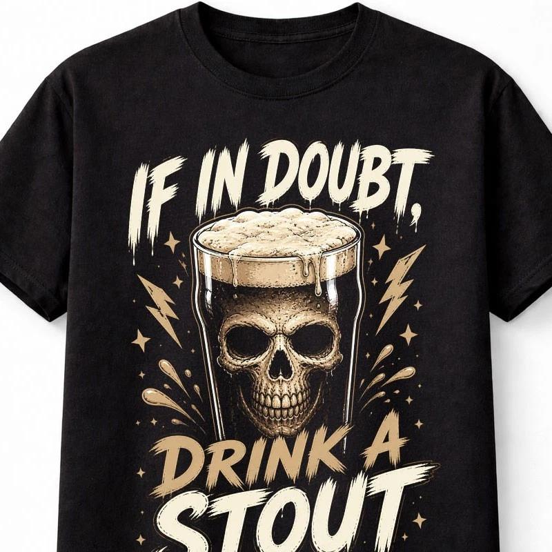 If In Doubt Drink A Stout Skull Beer Gothic Humor Pub Graphic Unisex TShirt