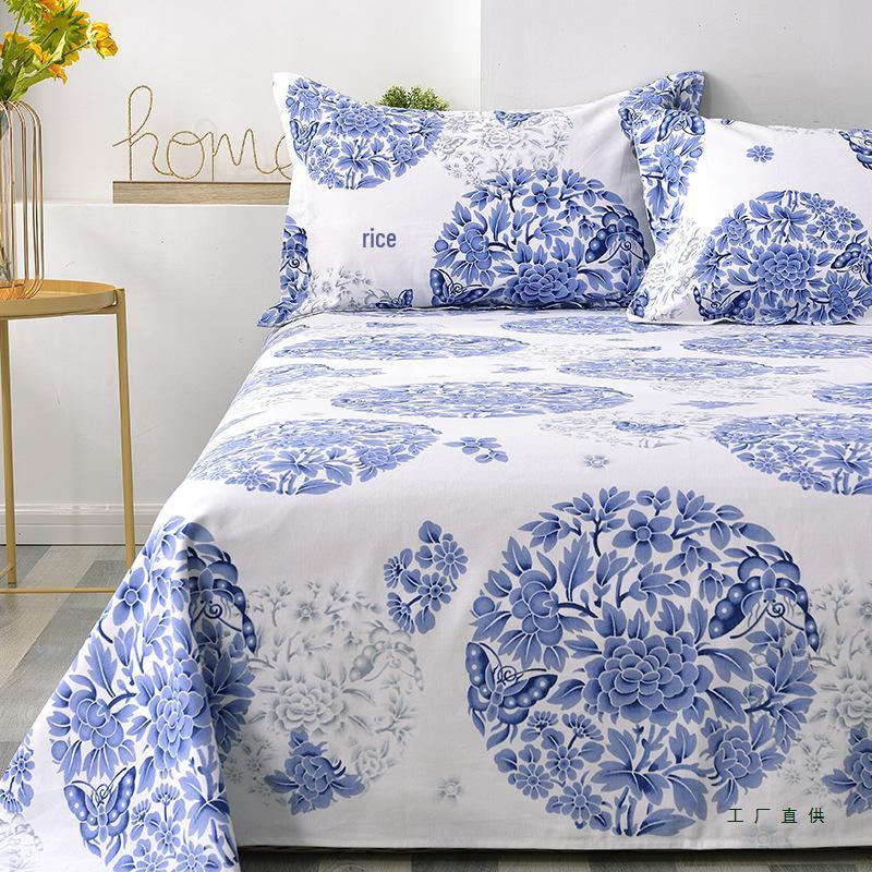 Blue and White Porcelain Canvas Bed Sheet - Single, Four Seasons