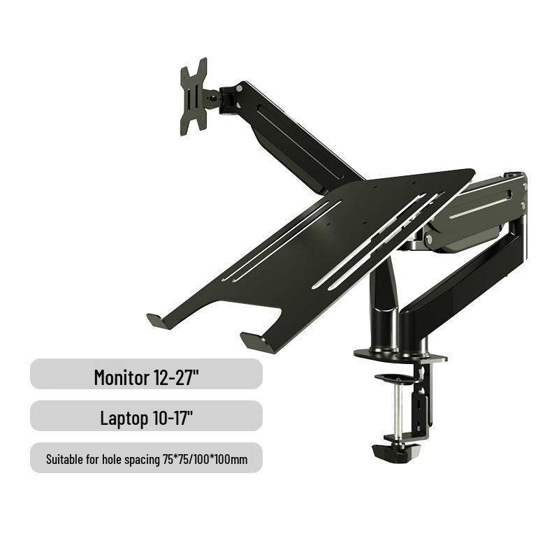 No-Drill Dual Screen Desktop Monitor Stand with Pneumatic Retractable Arm