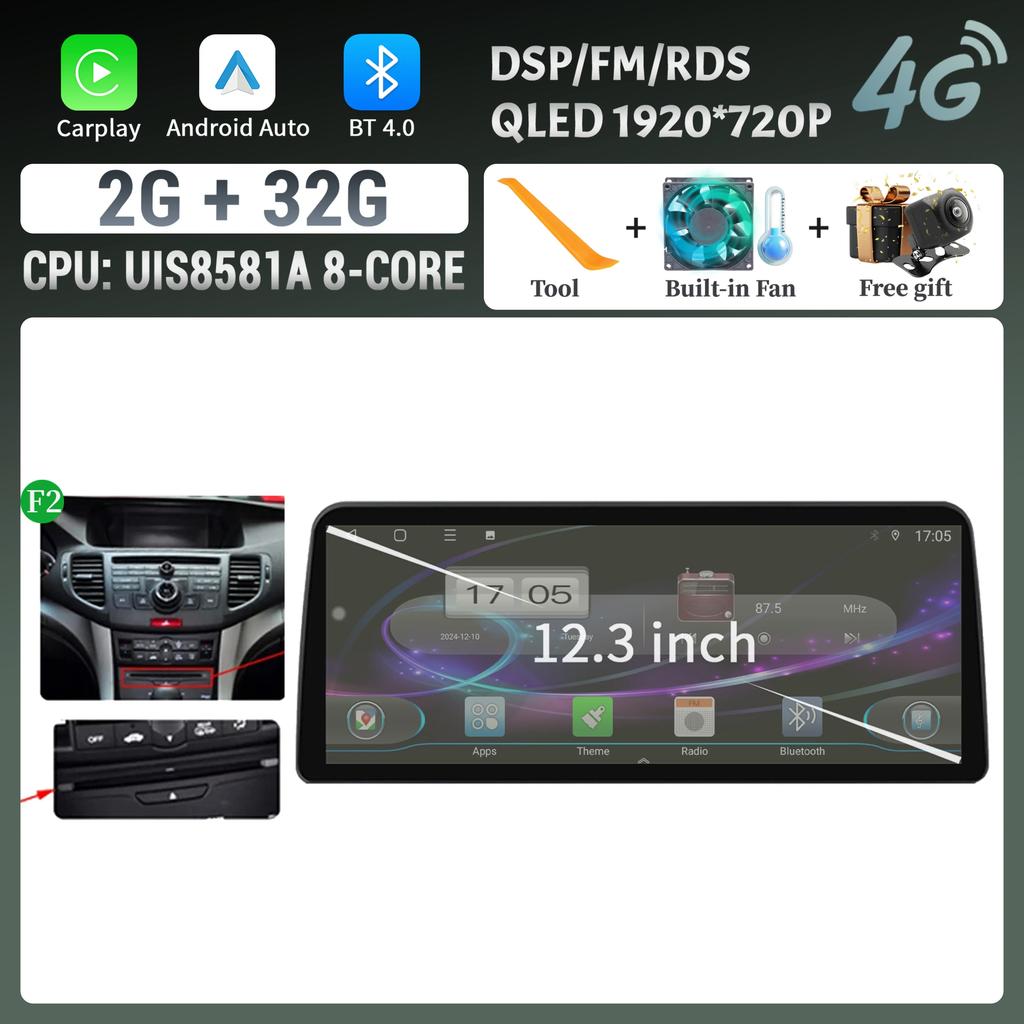 12,3 дюйма Для Honda Accord 8 Европа Spirior 2009-2013 Автомагнитола Мультимедийная Навигация Беспроводной BT CarPlay Сенсорный Экран Головного Устройства