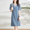 Korean V-neck Plaid Dress for Women Summer Casual Jeans Dress Shirt Dress Jeans Dress