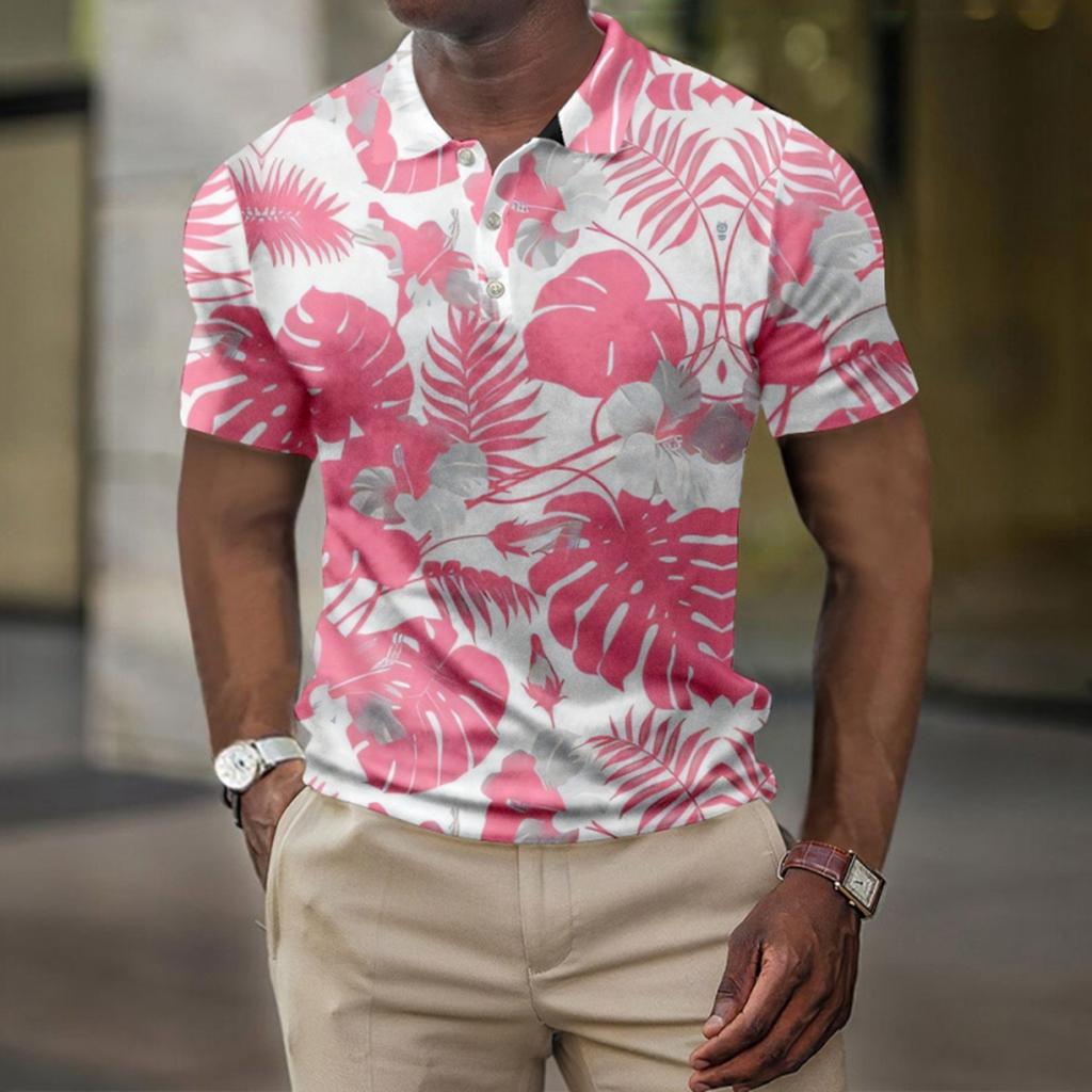 Men's Summer Hawaii Printed Golf Shirt Botton Short Sleeve Top Men's Casual Fashion Shirt