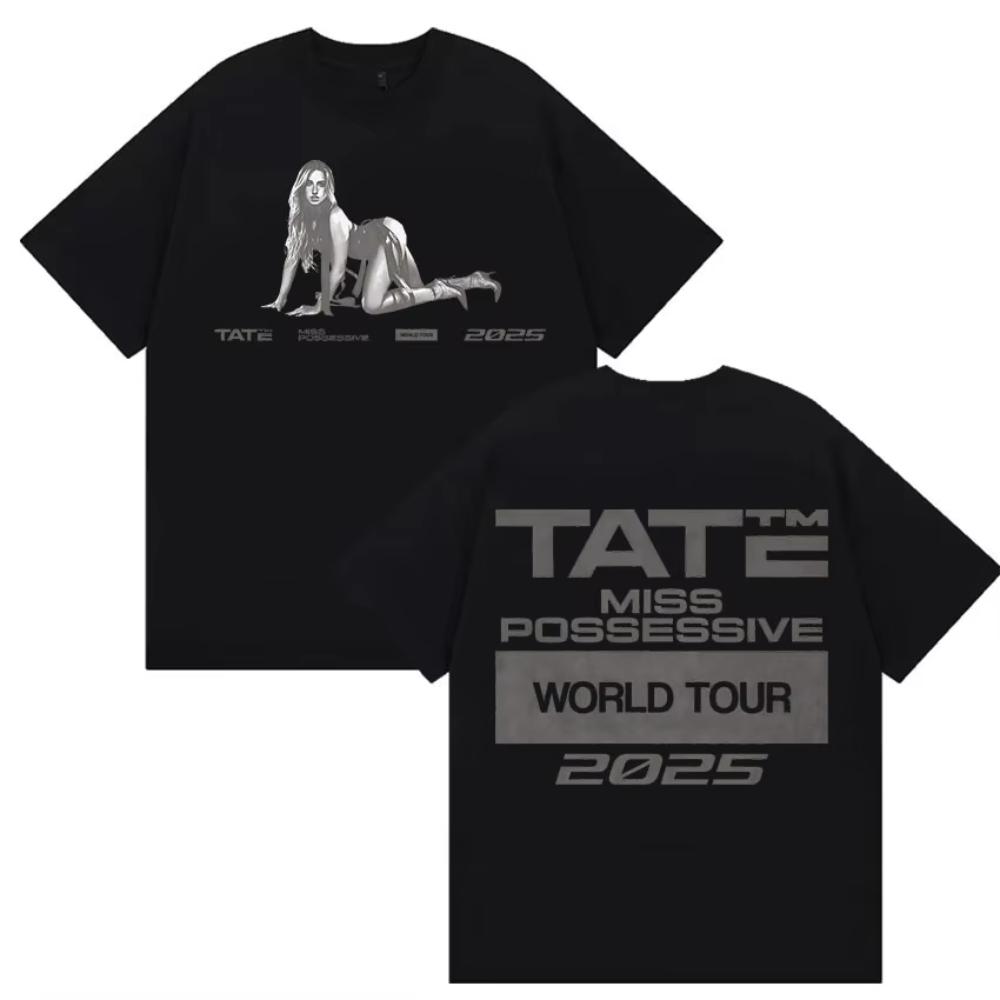 Винтажные футболки 90-х Tate McRae Miss Possessive Tour 2026 Новые футболки Мужские Женские Хип-хоп Мода Хлопковая Футболка с коротким рукавом Уличная одежда