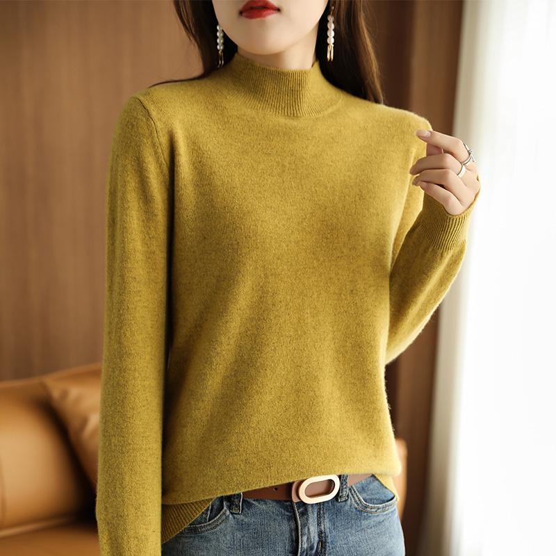 Элегантный темпераментный женский свитер с полувысоким воротником, тонкий с длинным рукавом, черный, для весны, осени и зимы, вязаная базовая рубашка для леди