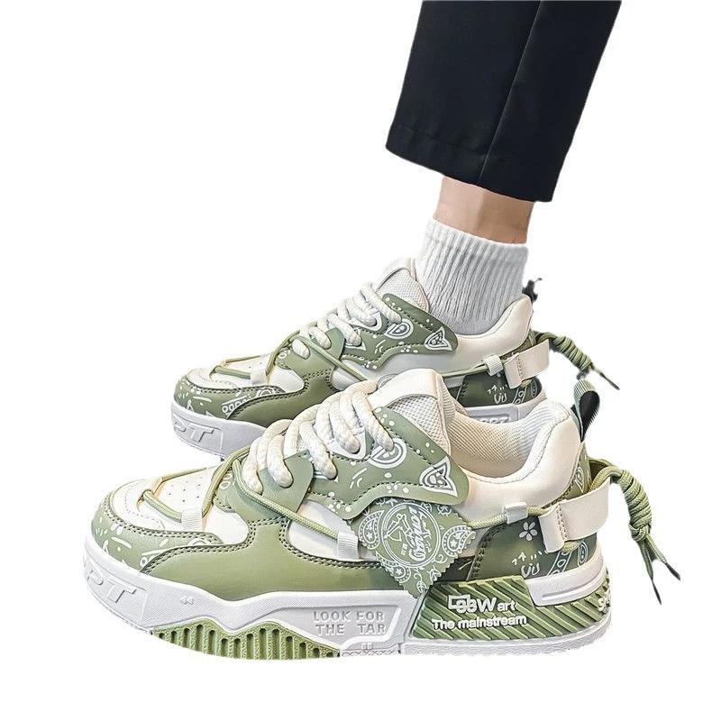 Модная мужская обувь 2025 Кроссовки на платформе Новый трендовый дизайн Граффити Обувь для скейтборда На шнуровке Мягкая подошва Нескользящая Обувь для спорта на открытом воздухе