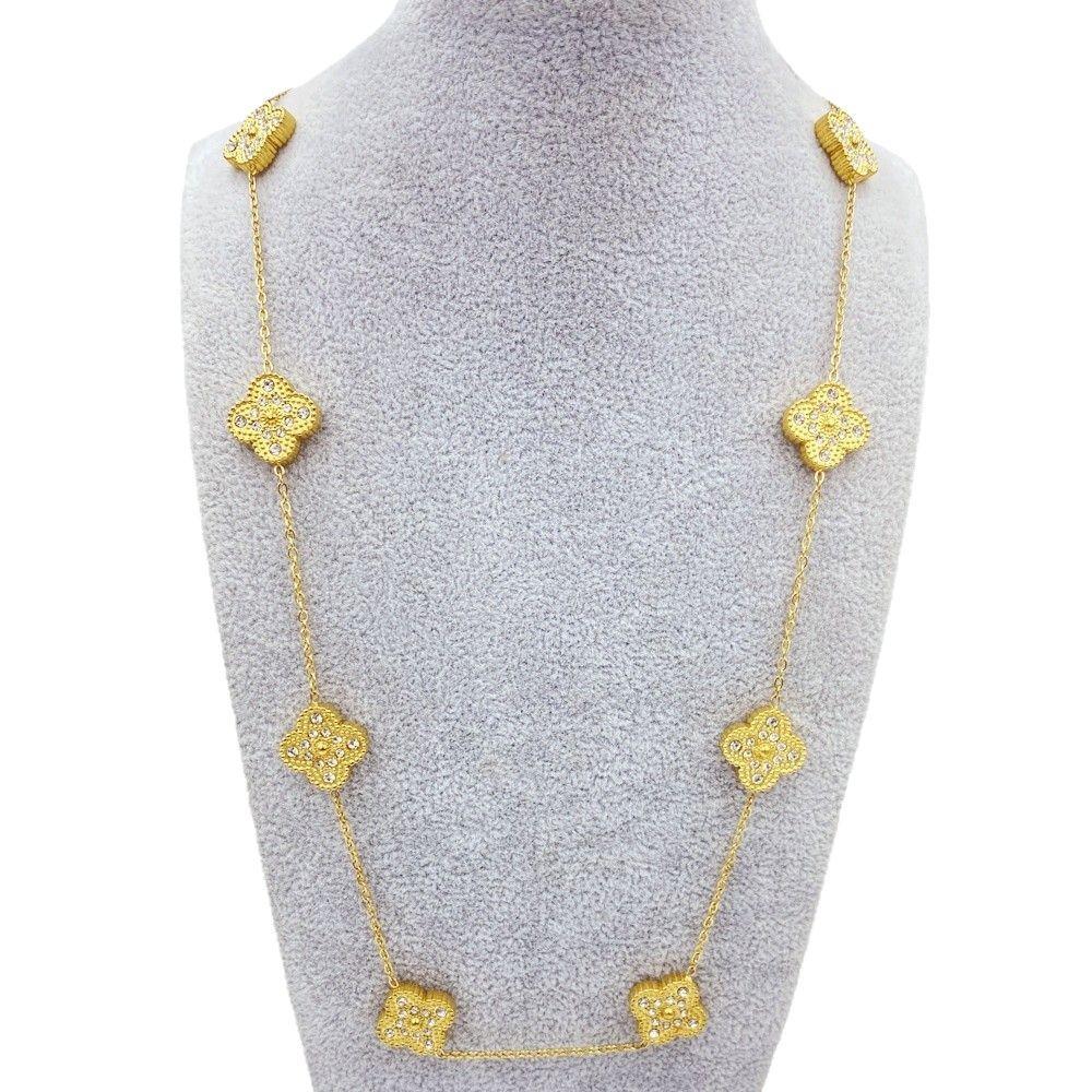 15 мм Титановая сталь Четырехлистный цветок 10 цветов Цепочка для свитера 60 см Двойное удачное ожерелье с четырехлистным клевером