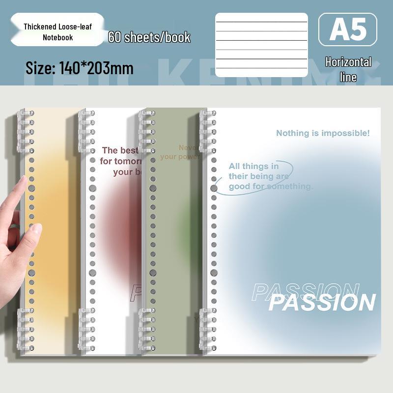 Тетрадь А5 на кольцах, свежие цвета: Горизонтальные линии, Съемные страницы, Премиальное качество, Не царапается рукой, Идеально для студентов.