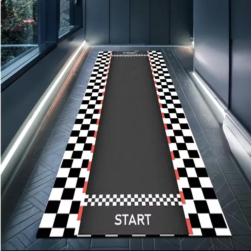Running Track Print Mat - Athletic Lane Design Non-Slip Floor Carpet for Hallway Home Gym Playroom Sports Decor Fashionable