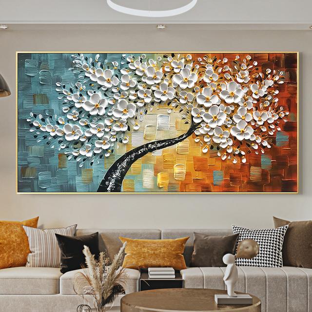 Abstract White Flower Oil Painting Print On Canvas Painting Yellow Floral Tree Posters and Prints for Living Room Decor Cuadros
