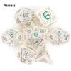 7 Pcs White Green Gear Wheel Metal Dice Hollow Metal Polyhedral Dice Set Suitable for Role-Playing RPG Board Game Card Game