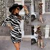 2024 Women Fashion O-neck Long Sleeves Print Slim Package Hip Dress