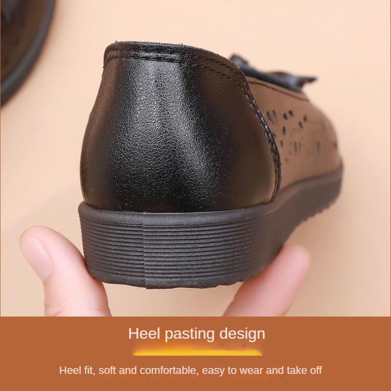 Полые сандалии, женская кожаная обувь, мягкая кожаная обувь с противоскользящей мягкой подошвой для среднего и пожилого возраста