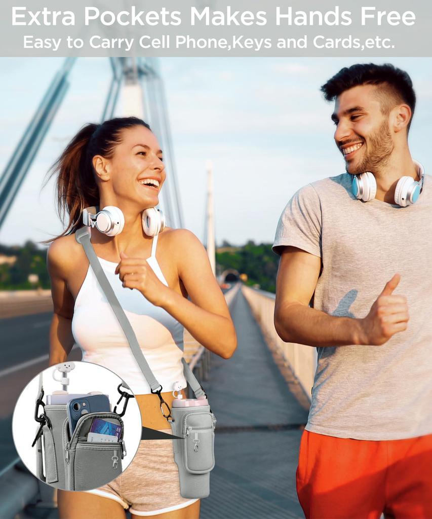 Изолированный держатель для стакана со льдом с карманом для мобильного телефона — подходит для неопреновых бутылок с водой объемом 30/40 унций