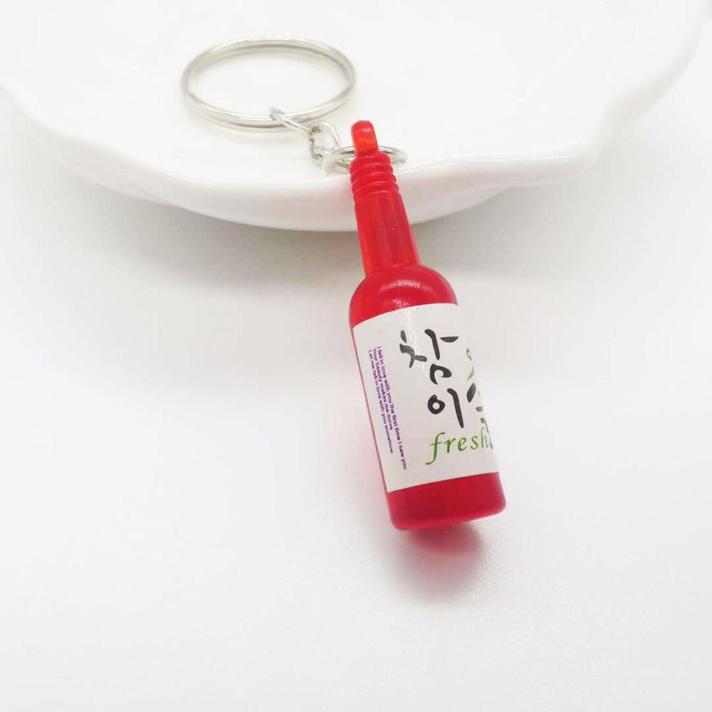 Korean Fashion Drink Soju Bottle Keychain 6 Colors Simulation Resin Beer Wine Trinket Women Keyring Jewelry Travel Gift Souvenir