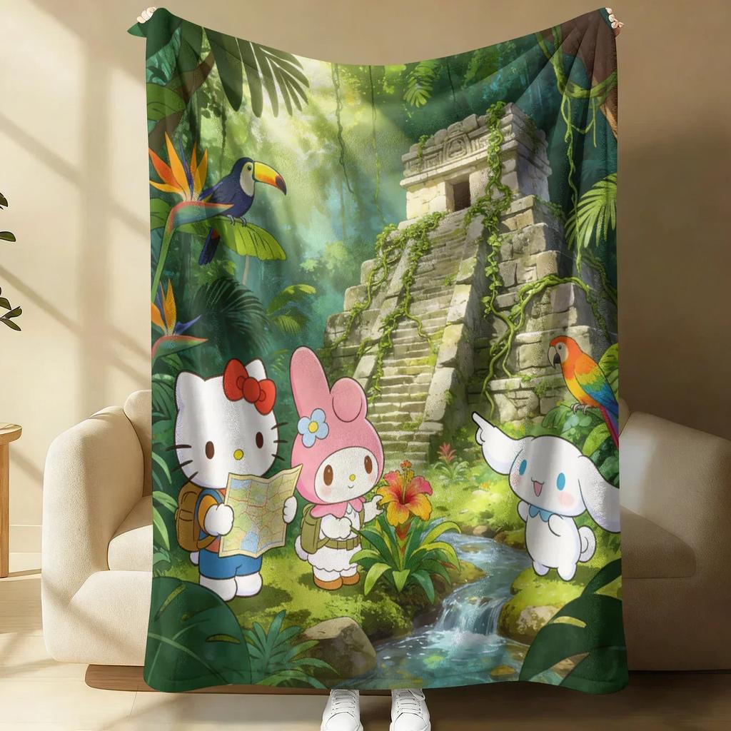 Sanrio Cute Warrior Flannel Blanket Soft Warm Fluffy Throw Home Decor Luxury Bedding Sofa Bed Cover Lightweight Summer Blanket