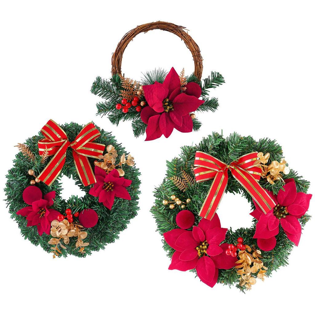 Half Circle Poinsettia Christmas Wreath Door & Window Decoration
