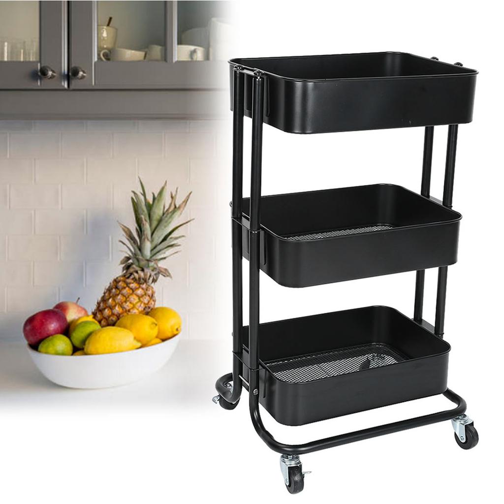 Парикмахерская 3-х уровневая тележка для хранения на колесиках, тонкая тележка для хранения на колесах, черная