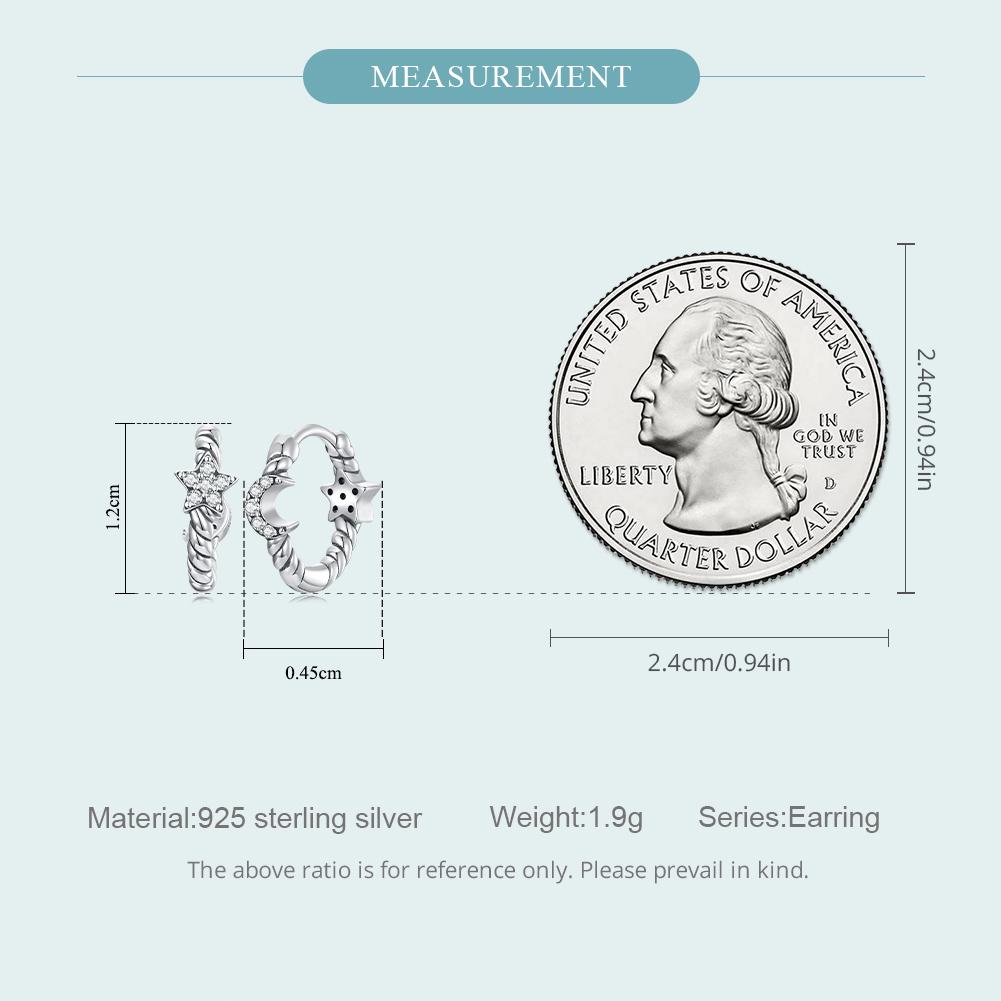 WOSTU Серьги-кольца из стерлингового серебра 925 пробы, модные серьги с полированной луной и звездой, устойчивые к потускнению
