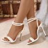 New Summer Pearl Wedding Sandals for Women Sexy Party Thin Heels Super High Heels Fashionable Women Sandals